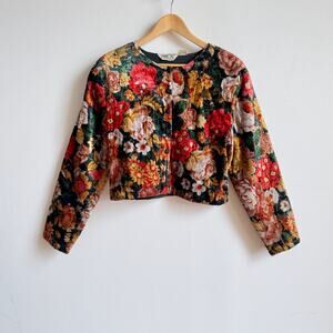 Vintage 70s BILA Quilted Velvet Floral Tapestry Jacket
